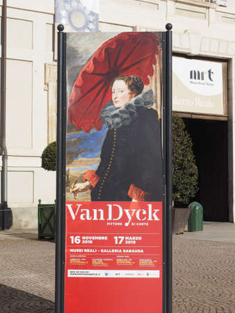 TURIN, ITALY - CIRCA JANUARY 2019: Van Dyck exhibition banner at Musei Reali (Royal Museums)