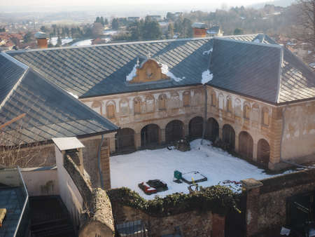 Aerial view of the ruins of Villa Melano, ancient XVII century house in Rivoli, Italy