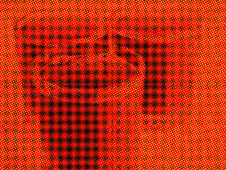 pop art style halftone monochrome glass of orange juice healthy drink