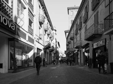 ALBA, ITALY - CIRCA FEBRUARY 2019: View of the city centre in black and whiteのeditorial素材