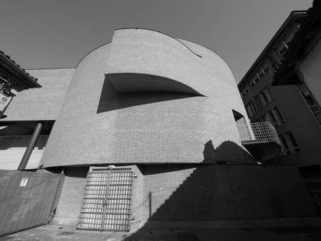 ALBA, ITALY - CIRCA FEBRUARY 2019: Teatro Sociale (meaning Social Theatre) Giorgio Busca in black...