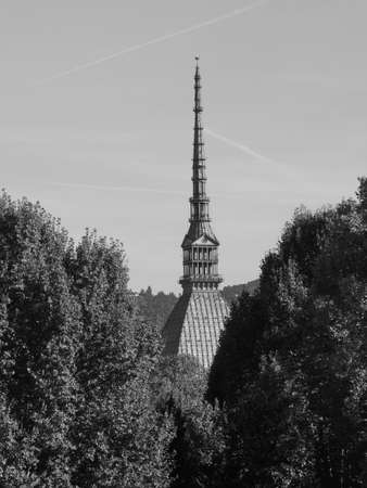 The Mole Antonelliana in Piedmont, Turin, Italy in black and whiteのeditorial素材