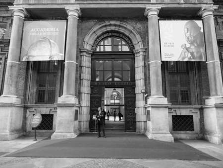 TURIN, ITALY - CIRCA OCTOBER 2018: Museo Egizio (meaning Egyptian Museum) in black and whiteのeditorial素材