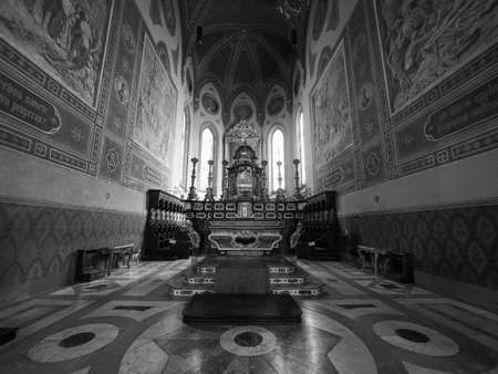 ALBA, ITALY - CIRCA FEBRUARY 2019: Duomo di San Lorenzo (St Lawrence cathedral) in black and whiteのeditorial素材