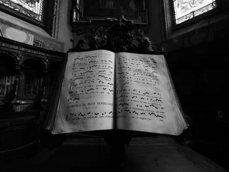 ALBA, ITALY - CIRCA FEBRUARY 2019: Duomo di San Lorenzo (St Lawrence cathedral) in black and whiteのeditorial素材