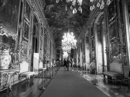 TURIN, ITALY - CIRCA OCTOBER 2018: Palazzo Reale (meaning Royal Palace) interior in black and whiteのeditorial素材