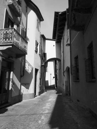 View of the city centre of Alba, Italy in black and whiteの写真素材