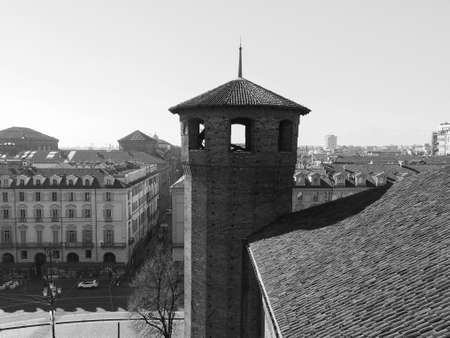 TURIN, ITALY - CIRCA FEBRUARY 2019: Aerial view of the city in black and whiteのeditorial素材