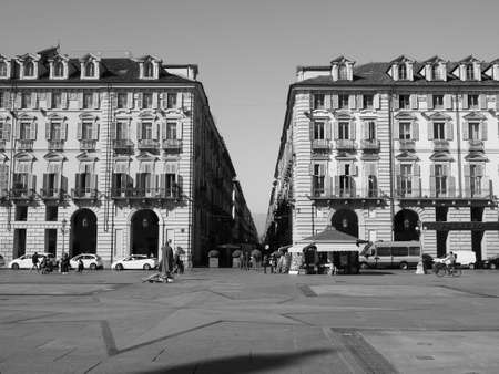 TURIN, ITALY - CIRCA FEBRUARY 2019: Piazza Castello square in black and whiteのeditorial素材