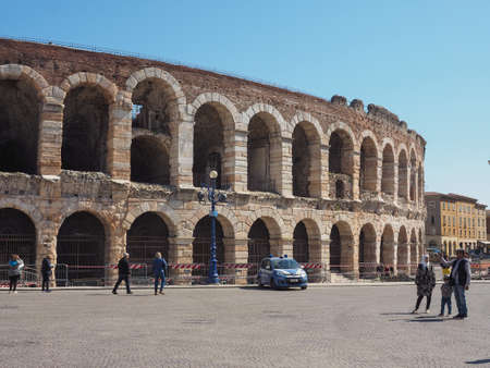 VERONA, ITALY - CIRCA MARCH 2019: Arena di Verona roman amphitheatreのeditorial素材