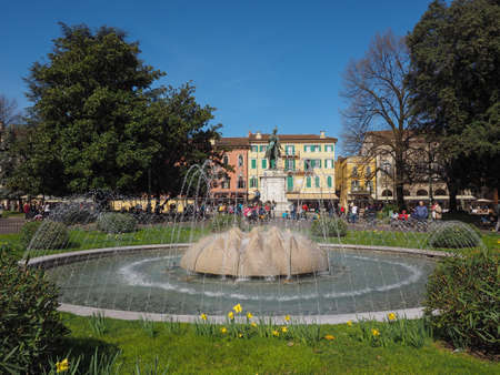 VERONA, ITALY - CIRCA MARCH 2019: Fountain in Piazza Bra squareのeditorial素材