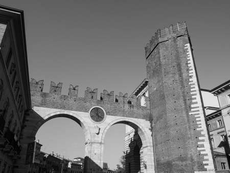 Portoni della Bra gate in Verona, Italy in black and whiteの写真素材