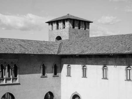 VERONA, ITALY - CIRCA MARCH 2019: Castelvecchio museum designed by architect Carlo Scarpa in Castelvecchio castle in black and whiteのeditorial素材