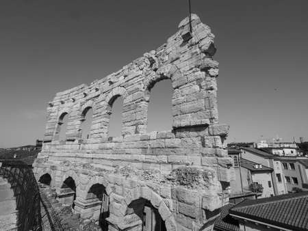 VERONA, ITALY - CIRCA MARCH 2019: Arena di Verona roman amphitheatre in black and whiteのeditorial素材