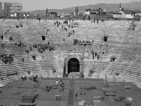 VERONA, ITALY - CIRCA MARCH 2019: Arena di Verona roman amphitheatre in black and whiteのeditorial素材