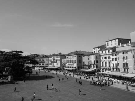 VERONA, ITALY - CIRCA MARCH 2019: Aerial view of the city of Verona in black and whiteのeditorial素材