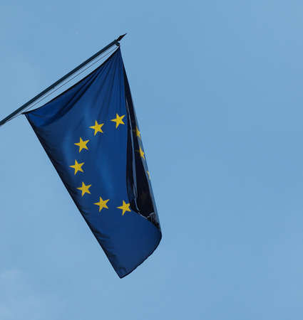flag of the European Union (EU) aka Europe over blue skyの写真素材