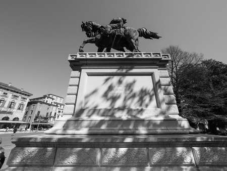 VERONA, ITALY - CIRCA MARCH 2019: King Vittorio Emanuele statue in black and whiteのeditorial素材