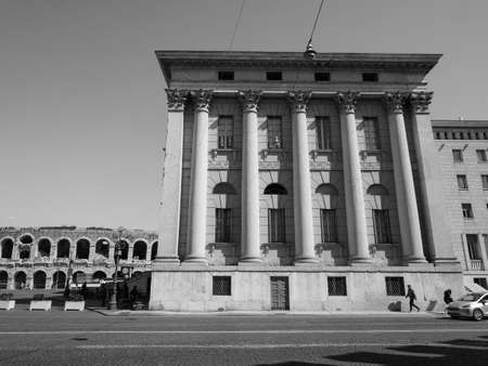 VERONA, ITALY - CIRCA MARCH 2019: Verona city hall in black and whiteのeditorial素材