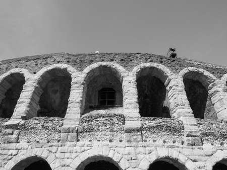 Arena di Verona roman amphitheatre in Verona, Italy in black and white