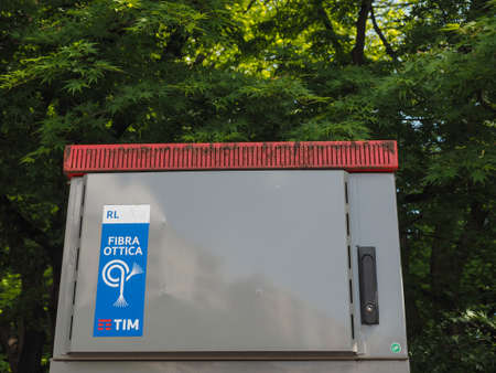 TURIN, ITALY - CIRCA MAY 2019: Italian TIM fiber optics cabinet in the street