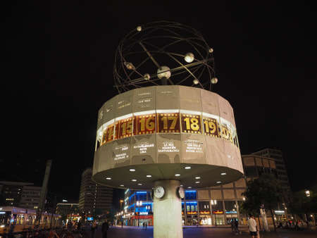 BERLIN, GERMANY - CIRCA MAY 2019: Urania Weltzeituhr (Urania World Clock) in Alexanderplatz at nightのeditorial素材