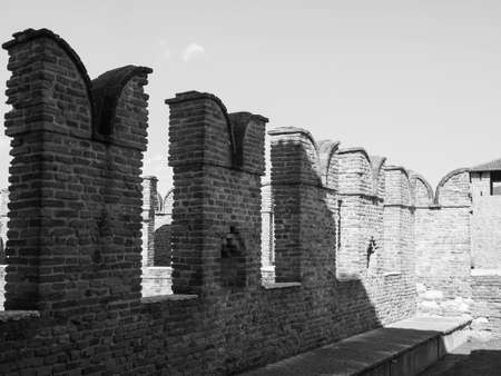 VERONA, ITALY - CIRCA MARCH 2019: Castelvecchio (meaning Old Castle) in black and whiteのeditorial素材