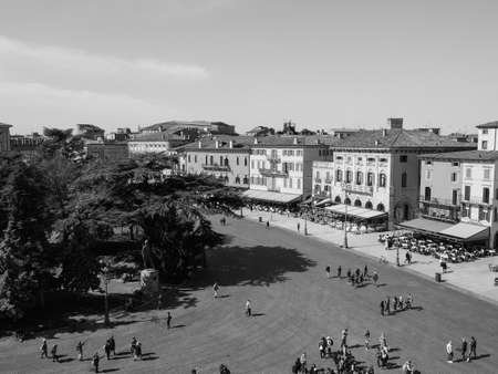 VERONA, ITALY - CIRCA MARCH 2019: Aerial view of the city of Verona in black and whiteのeditorial素材