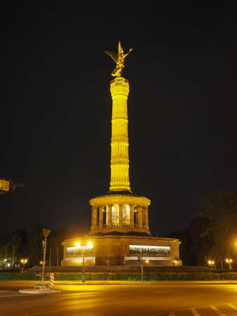 Angel statue aka Siegessaeule (meaning Victory Column) in Tiergarten park in Berlin, Germany at nightのeditorial素材