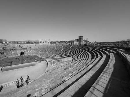 VERONA, ITALY - CIRCA MARCH 2019: Arena di Verona roman amphitheatre in black and whiteのeditorial素材