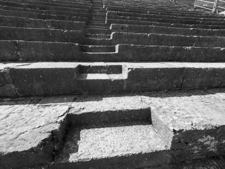 VERONA, ITALY - CIRCA MARCH 2019: Arena di Verona roman amphitheatre in black and white