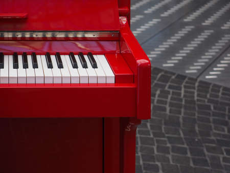 details of a red piano keyboard keysの写真素材