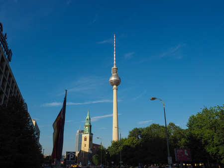 BERLIN, GERMANY - CIRCA JUNE 2019: Fernsehturm (meaning Television tower) in Alexanderplatz