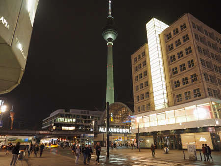 BERLIN, GERMANY - CIRCA MAY 2019: Night view of Alexanderplatz squareのeditorial素材