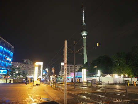 BERLIN, GERMANY - CIRCA MAY 2019: Night view of Alexanderplatz squareのeditorial素材