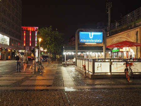 BERLIN, GERMANY - CIRCA MAY 2019: Night view of Alexanderplatz squareのeditorial素材