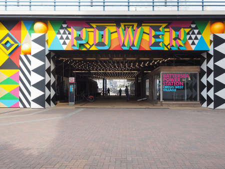 LONDON, UK - CIRCA JUNE 2019: Power public art by British artist Morag Myerscough at Battersea Power...