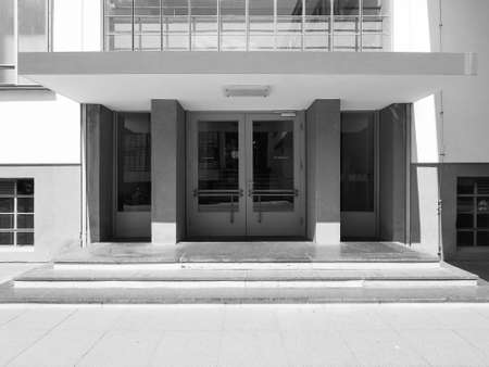 DESSAU, GERMANY - CIRCA JUNE 2019: The Bauhaus art school iconic building designed by architect Walter Gropius in 1925 in black and whiteのeditorial素材