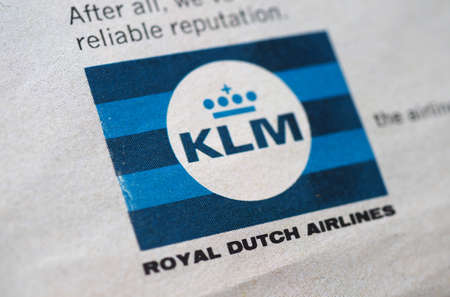 AMSTERDAM, NETHERLANDS - CIRCA AUGUST 2019: KLM airline signのeditorial素材