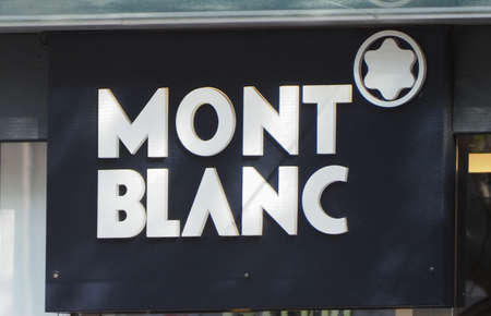 DUESSELDORF, GERMANY - CIRCA AUGUST 2019: Mont Blanc signのeditorial素材
