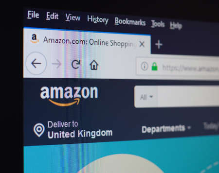 SEATTLE, USA - CIRCA AUGUST 2019: Amazon sign on websiteのeditorial素材