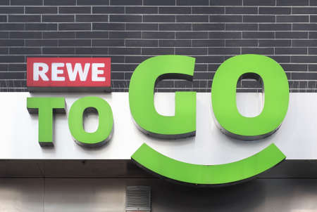 KOELN, GERMANY - CIRCA AUGUST 2019: Rewe To Go signのeditorial素材
