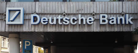 AACHEN, GERMANY - CIRCA AUGUST 2019: Deutsche Bank signのeditorial素材