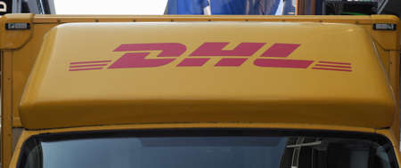 KOELN, GERMANY - CIRCA AUGUST 2019: DHL sign