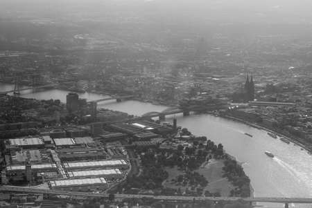 Aerial view of the city of Koeln, Germany in black and whiteの写真素材