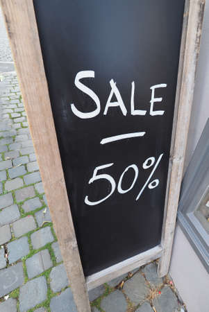 50% sale discount sign on a blackboardの写真素材
