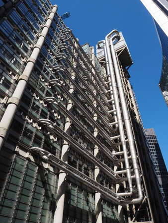 LONDON, UK - CIRCA SEPTEMBER 2019: Lloyd of London high tech skyscraper designed by architect Richard Rogersのeditorial素材