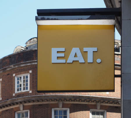 LONDON, UK - CIRCA SEPTEMBER 2019: Eat. The Real Food Company signのeditorial素材