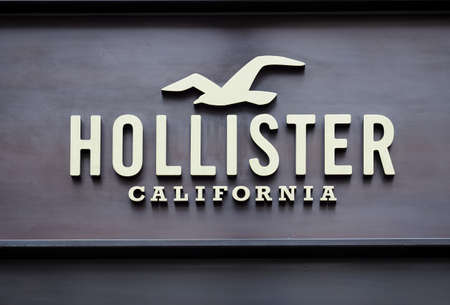 LONDON, UK - CIRCA SEPTEMBER 2019: Hollister sign