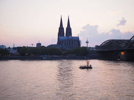 View of the city in Koeln, Germany From The River At Nightの写真素材
